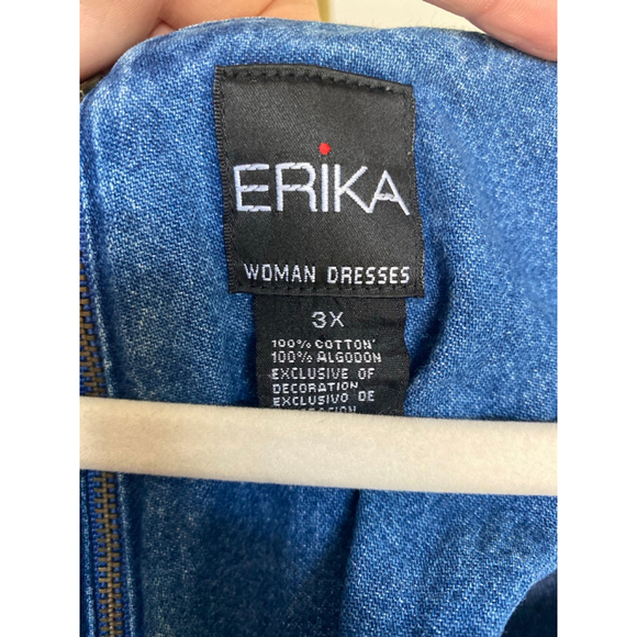 Vintage Erika Denim Maxi Dress Floral Embroidery Cottagecore V Neck Prairie Boho - Picture 4 of 13